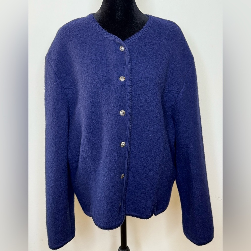 Vintage Orvis 100% Shetland Wool button front Cardigan Sweater Blue 14 large EUC